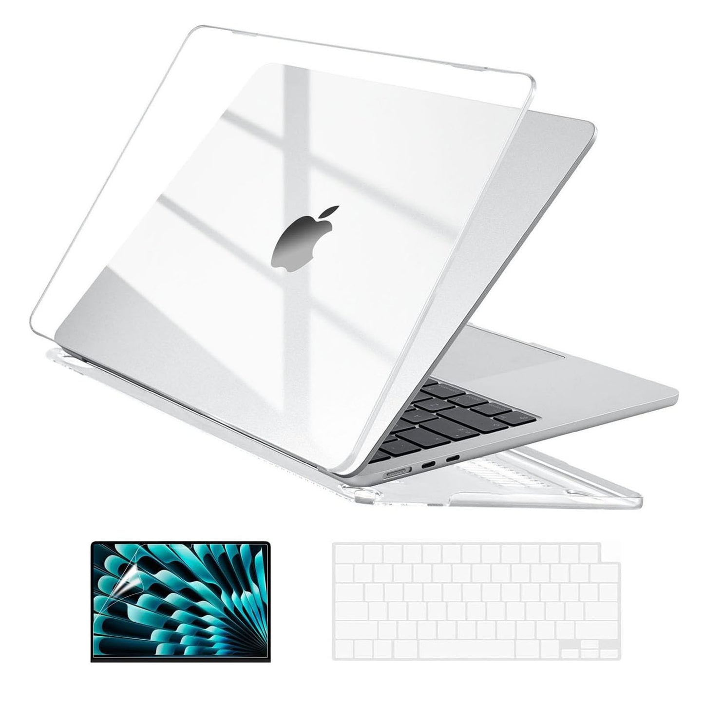 EooCoo Black Clear Hard Shell Case for MacBook Air 15" (2023-2025 M2/M3/M4) + Keyboard Cover & Screen Protector – Perfect Fit & Durable Protection