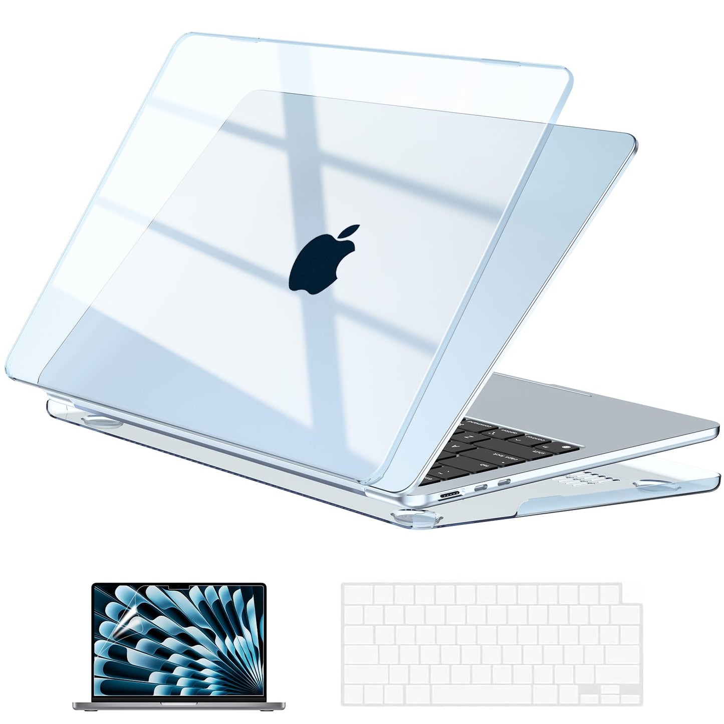 EooCoo Black Clear Hard Shell Case for MacBook Air 15" (2023-2025 M2/M3/M4) + Keyboard Cover & Screen Protector – Perfect Fit & Durable Protection