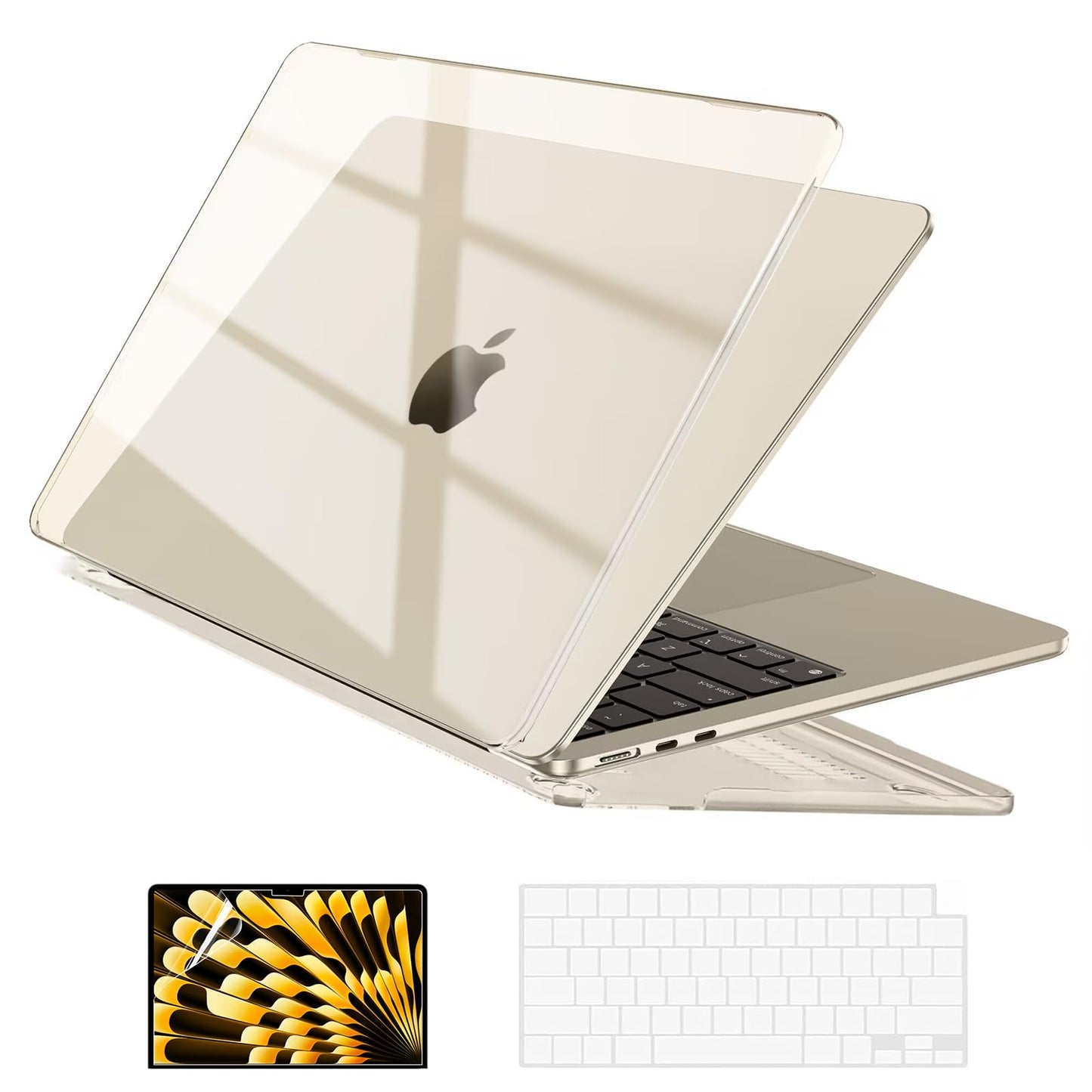 EooCoo Black Clear Hard Shell Case for MacBook Air 15" (2023-2025 M2/M3/M4) + Keyboard Cover & Screen Protector – Perfect Fit & Durable Protection
