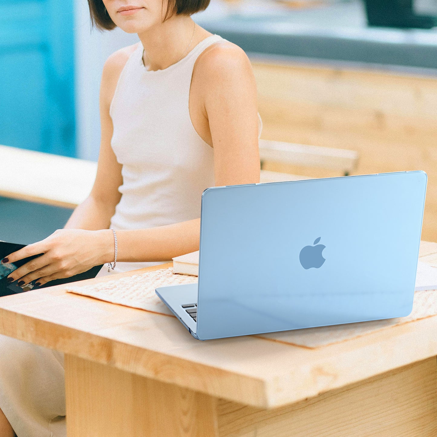 EooCoo Sky Blue Clear Hard Shell Case for MacBook Air 15" (2023-2025 M2/M3/M4) + Keyboard Cover & Screen Protector – Perfect Fit & Durable Protection