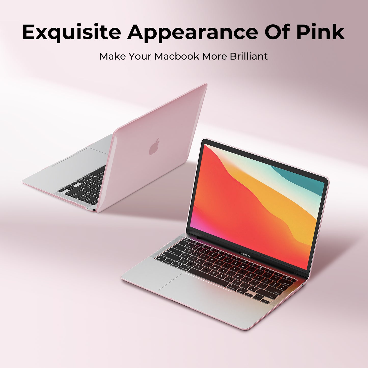 EooCoo Crystal Pink Hard Shell Case for MacBook Air 13.3" (M1 2020–2018) – Clear Slim Fit Cover with Keyboard Skin & Screen Protector, Full Protection Without Hiding Original Color