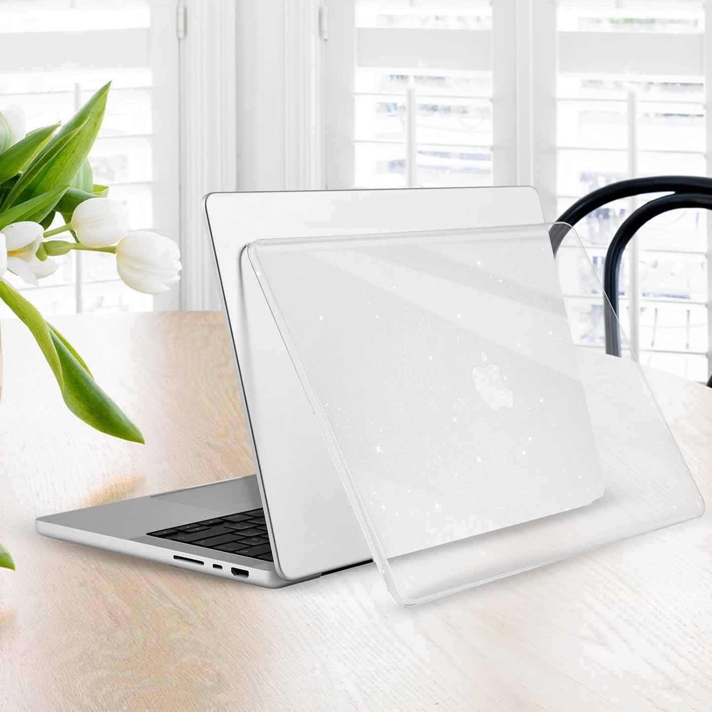 EooCoo Glitter Clear Hard Case for MacBook Pro 16 Inch (2021–2025, M1–M4 Pro/Max) – Sparkly Protective Shell with Keyboard Cover & Screen Protector