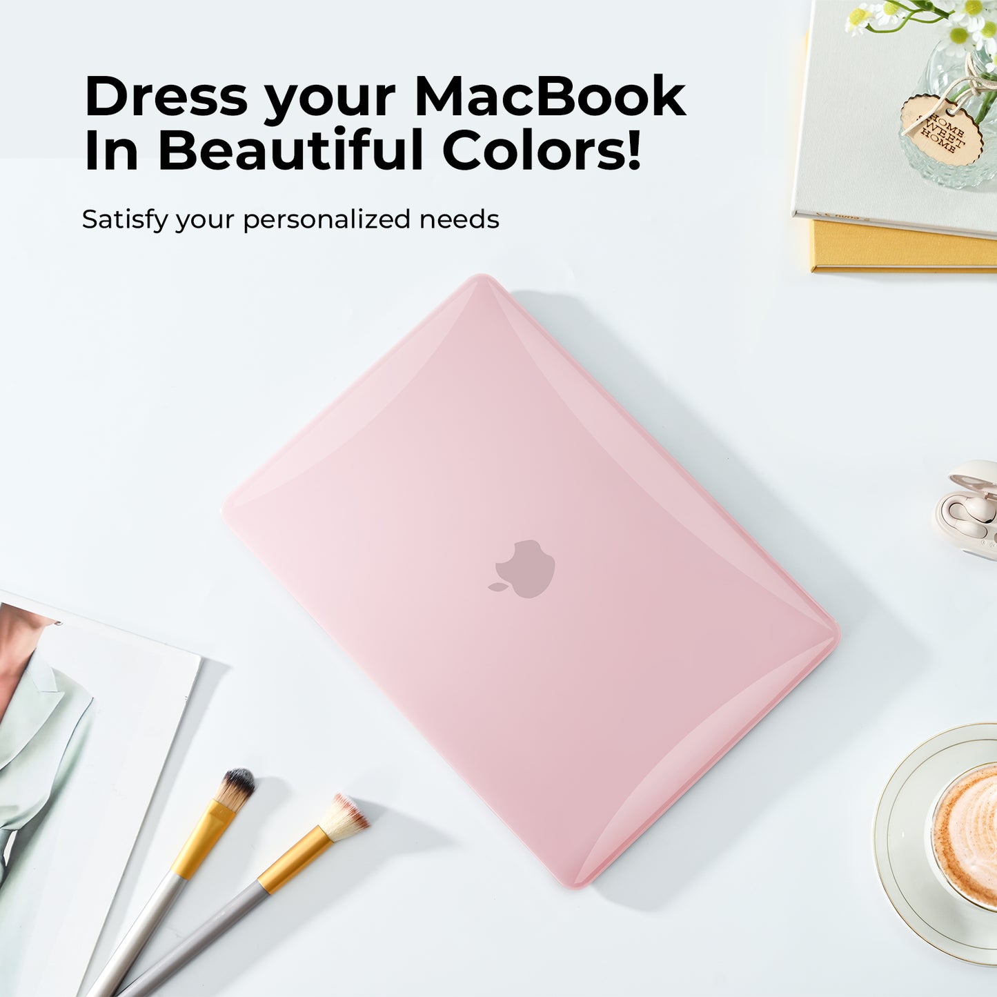 EooCoo Crystal Pink Hard Shell Case for MacBook Air 13.3" (M1 2020–2018) – Clear Slim Fit Cover with Keyboard Skin & Screen Protector, Full Protection Without Hiding Original Color