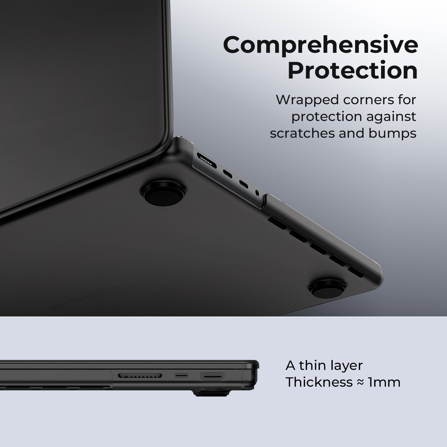 EooCoo Ultra-Slim Frosted Hard Case for MacBook Pro 14 Inch (2025–2021, M4/M3/M2/M1 Pro/Max) – Anti-Fingerprint Matte Case with Keyboard Cover & Screen Protector, Space Black