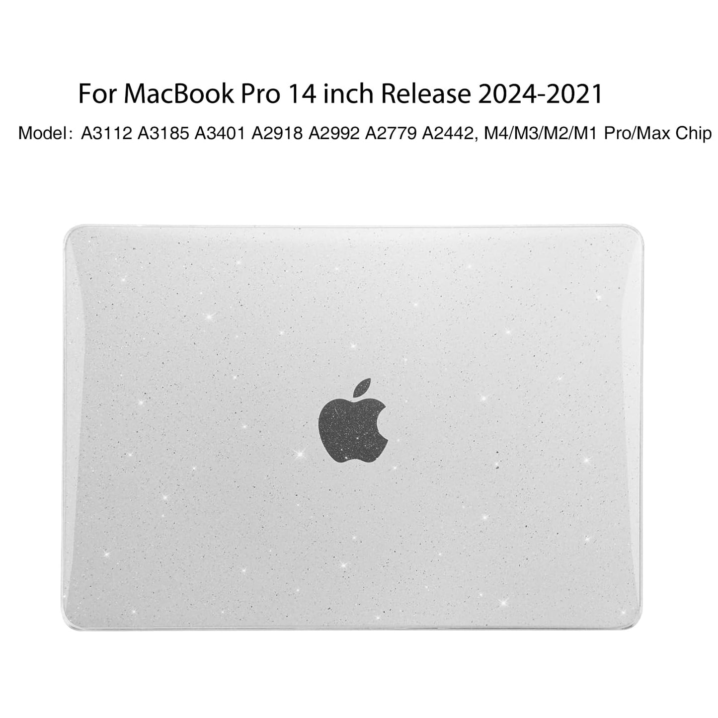 EooCoo Sparkly Clear MacBook Pro 14 inch Case (2025–2021, M4/M3/M2/M1 Pro/Max) – Anti-Scratch, Fingerprint-Free Glitter Hard Shell with Keyboard Cover & Screen Protector