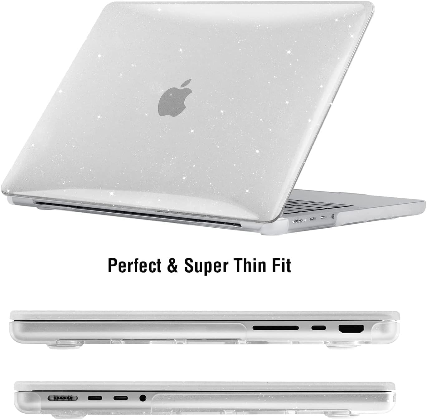 EooCoo Glitter Clear Hard Case for MacBook Pro 16 Inch (2021–2025, M1–M4 Pro/Max) – Sparkly Protective Shell with Keyboard Cover & Screen Protector