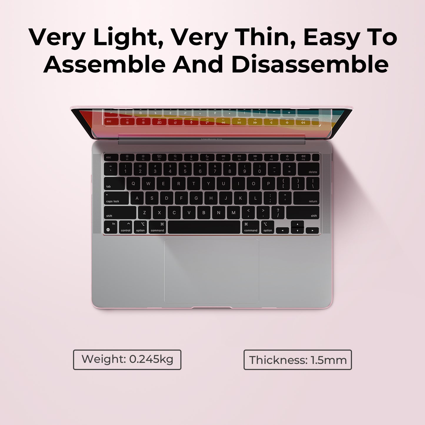 EooCoo Crystal Pink Hard Shell Case for MacBook Air 13.3" (M1 2020–2018) – Clear Slim Fit Cover with Keyboard Skin & Screen Protector, Full Protection Without Hiding Original Color