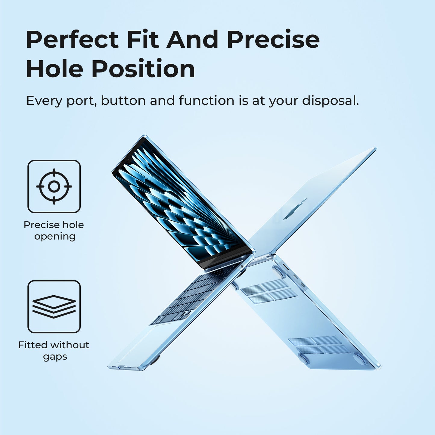 EooCoo Sky Blue Clear Hard Shell Case for MacBook Air 15" (2023-2025 M2/M3/M4) + Keyboard Cover & Screen Protector – Perfect Fit & Durable Protection