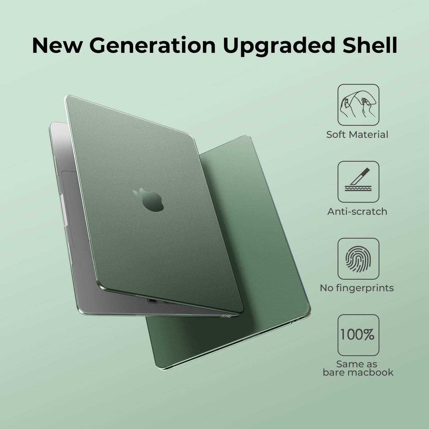 EooCoo Ultra Thin MacBook Air 13.6" Case (2025–2022, M4/M3/M2) – Matte Hard Shell with Keyboard Cover, Turquoise Green, Slim & Cooling