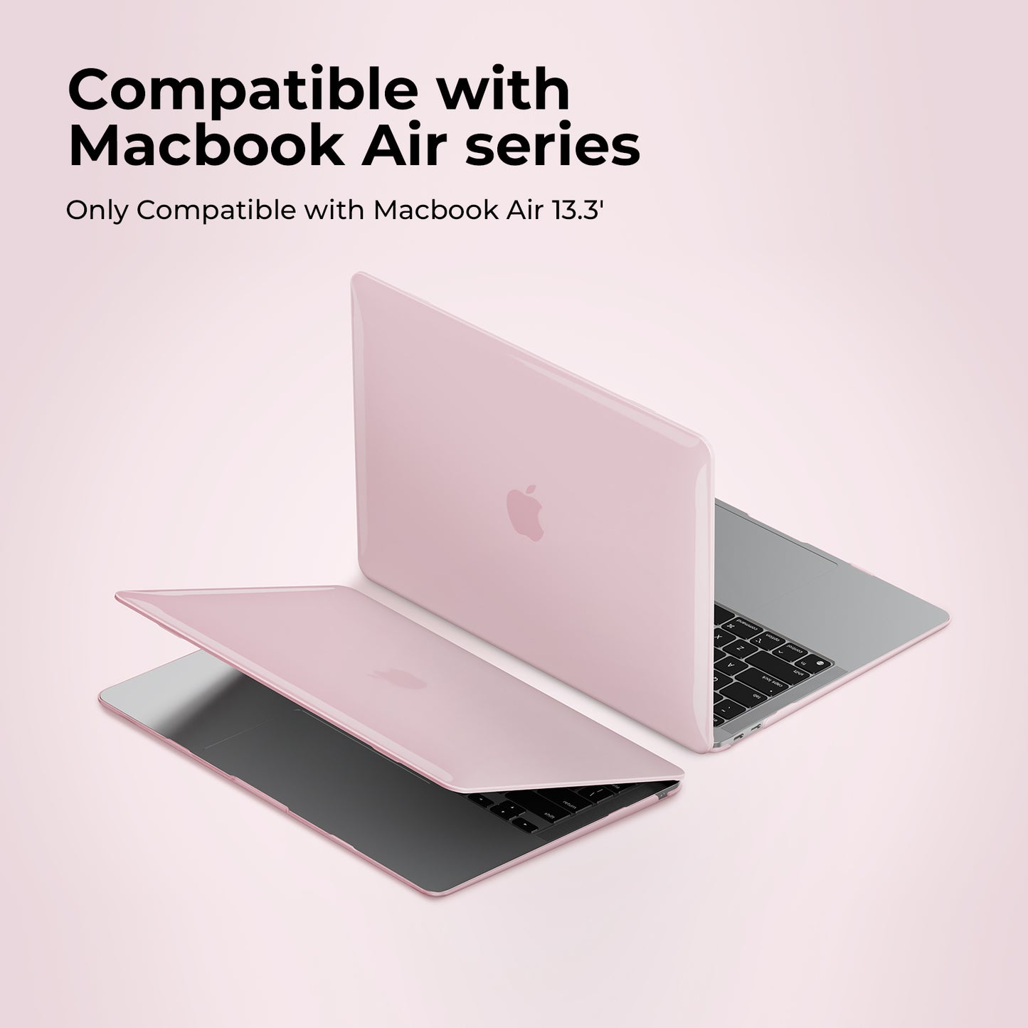 EooCoo Crystal Pink Hard Shell Case for MacBook Air 13.3" (M1 2020–2018) – Clear Slim Fit Cover with Keyboard Skin & Screen Protector, Full Protection Without Hiding Original Color