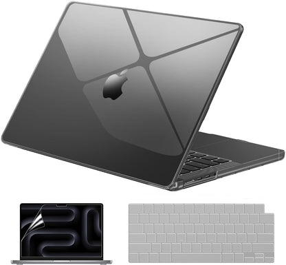 EooCoo Clear Black Hard Case for MacBook Pro 16 Inch (2025–2021, M4/M3/M2/M1 Pro/Max) – Slim, Scratch-Resistant Cover with Keyboard Cover and Screen Protector