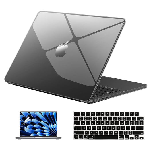 EooCoo Black Clear Hard Shell Case for MacBook Air 15" (2023-2025 M2/M3/M4) + Keyboard Cover & Screen Protector – Perfect Fit & Durable Protection