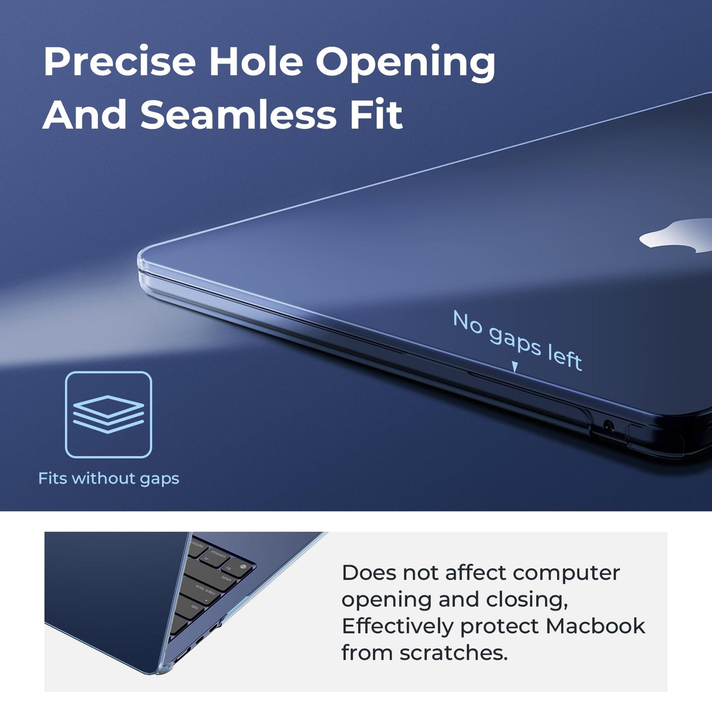 EooCoo Ultra Thin Crystal Midnight Case for MacBook Air 15" (M4/M3/M2, 2025–2023) – 100% Transparent Hard Shell with Keyboard Cover, Anti-Scratch, Anti-Fingerprint, Heat Dissipation