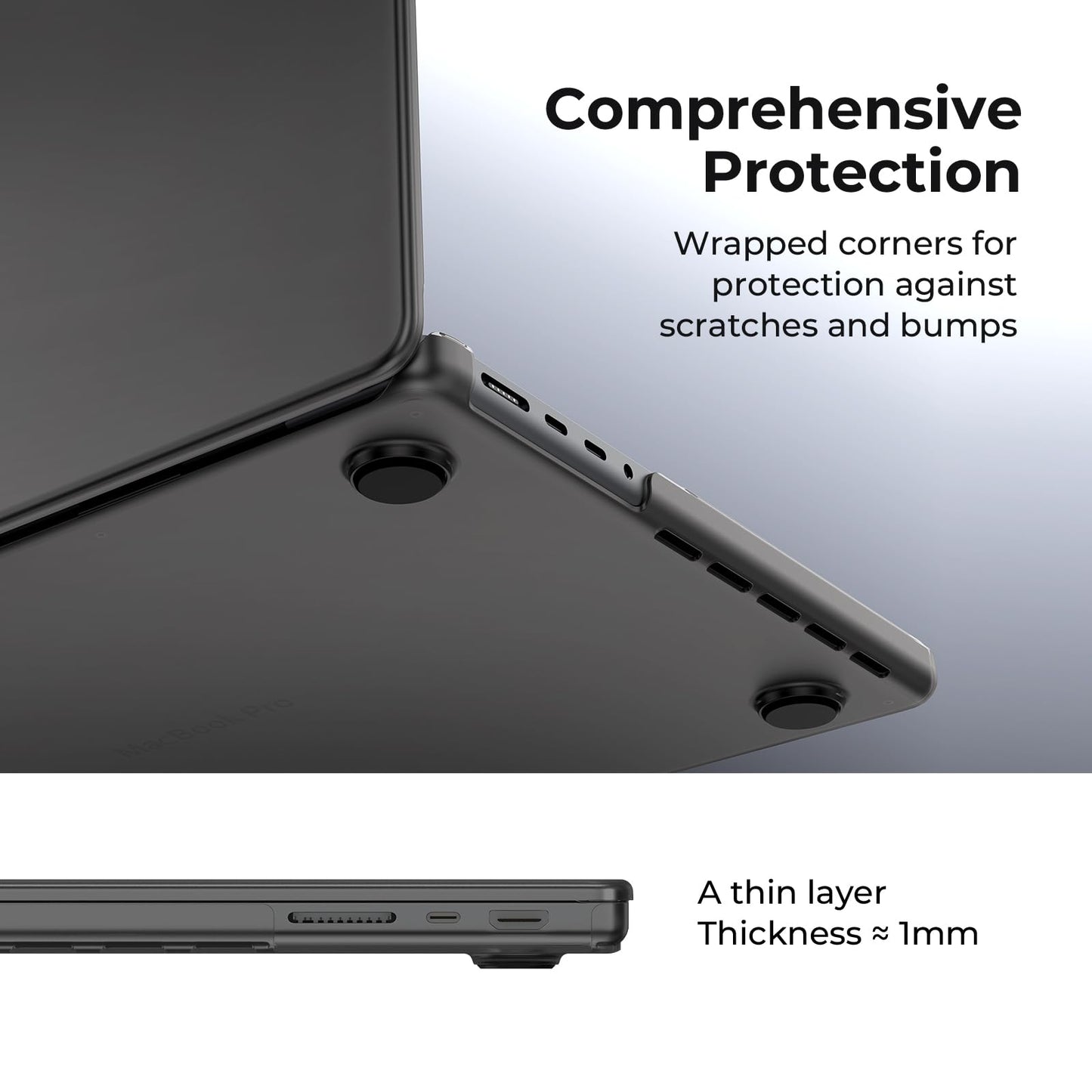 EooCoo Ultra Thin Matte Hard Case for MacBook Pro 14" (2025–2021, M4/M3/M2/M1 Pro/Max) – Anti-Fingerprint, Scratch-Resistant Shell, 100% Space Gray Color Match
