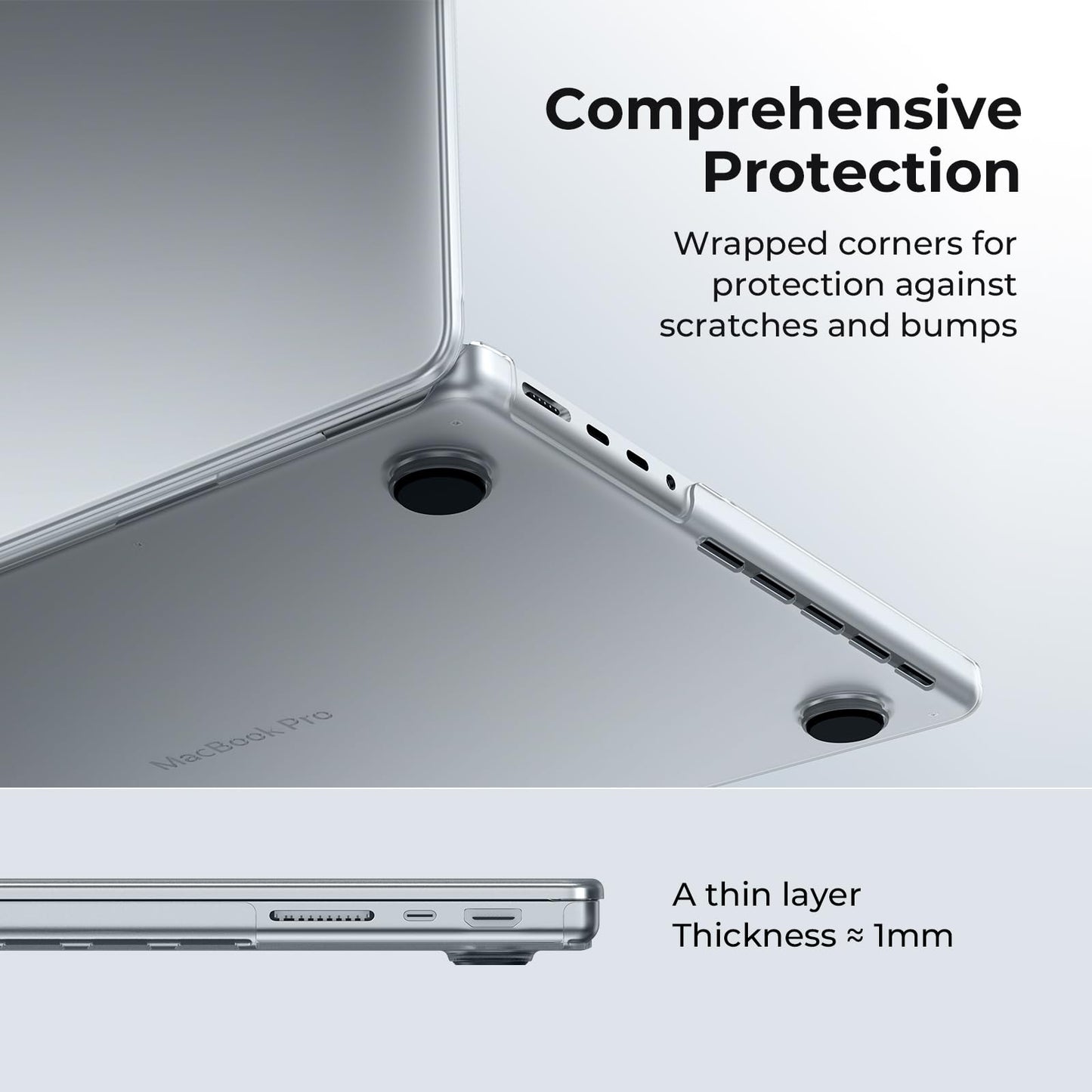 EooCoo Ultra Thin Armor Case for MacBook Pro 14" (2025–2021, M4/M3/M2/M1 Pro Max) – Matte Clear Hard Shell with Anti-Fingerprint, Keyboard Skin, Bare-MacBook Feel