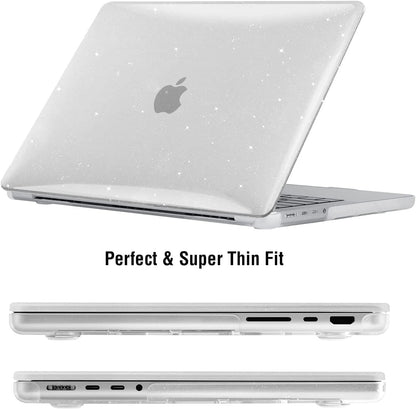EooCoo Sparkly Clear MacBook Pro 14 inch Case (2025–2021, M4/M3/M2/M1 Pro/Max) – Anti-Scratch, Fingerprint-Free Glitter Hard Shell with Keyboard Cover & Screen Protector