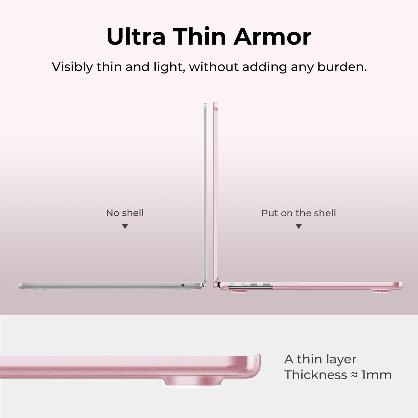 EooCoo Ultra Thin Matte Hard Case for MacBook Air 13.6" (2025–2022, M4/M3/M2, A3240 A3113 A2681) – Slim Protective Shell with Keyboard Cover, Sleek Pink