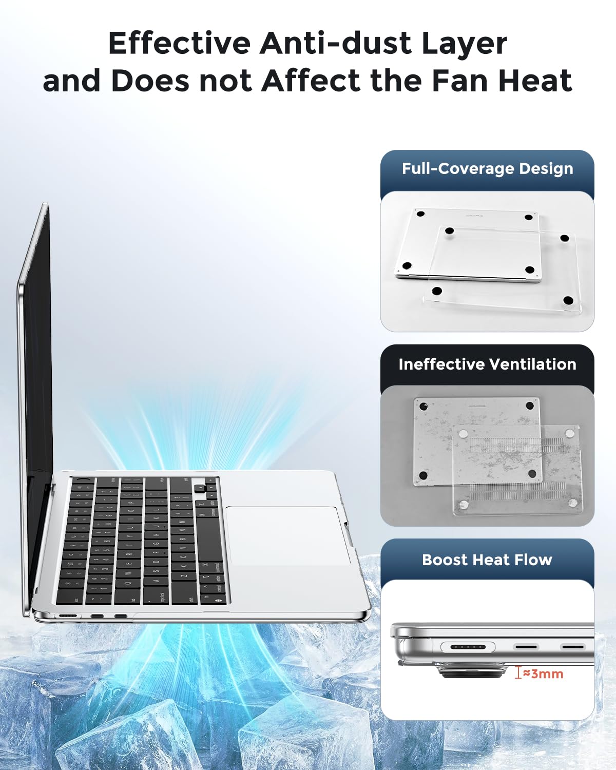 EooCoo Ultra Thin Crystal Clear Case for MacBook Air 15" (M4/M3/M2, 2025–2023) – 100% Transparent Hard Shell with Keyboard Cover, Anti-Scratch, Anti-Fingerprint, Heat Dissipation