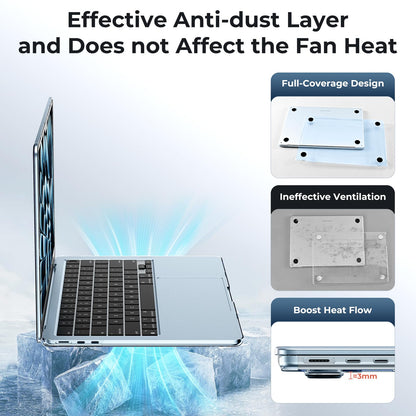 EooCoo Ultra Thin Crystal Sky Blue Case for MacBook Air 15" (M4/M3/M2, 2025–2023) – 100% Transparent Hard Shell with Keyboard Cover, Anti-Scratch, Anti-Fingerprint, Heat Dissipation