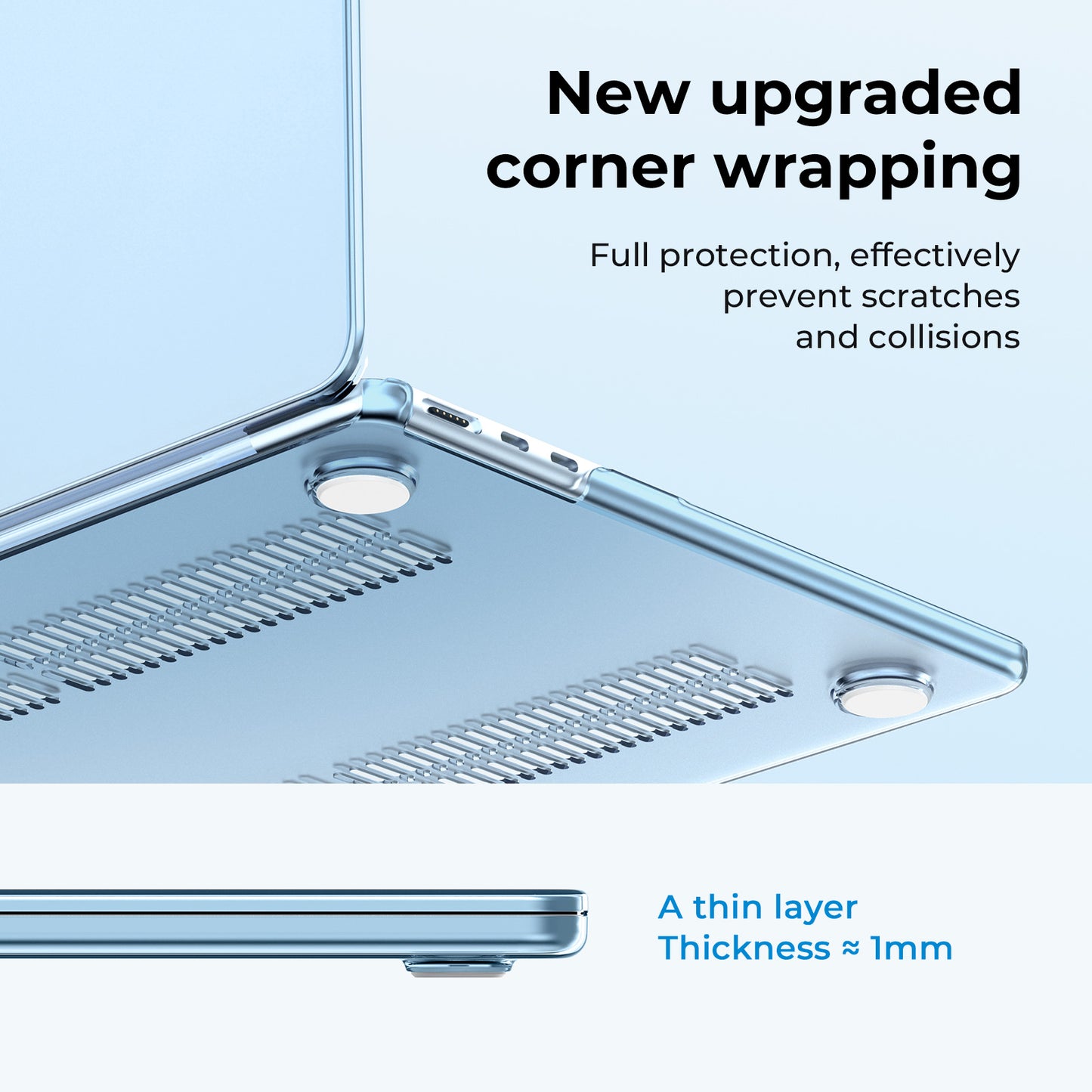 EooCoo Clear Sky Blue Hard Shell Case for MacBook Air 13.6" (2022-2025 M2/M3/M4) + Keyboard Cover & Screen Protector – Crystal Clear & Full Protection