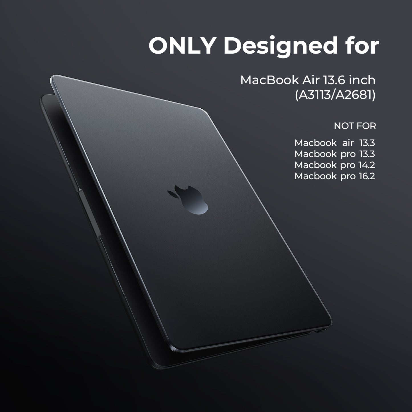 EooCoo Frost Black Matte Hard Shell Case for MacBook Air 13.6" (2022-2025 M2/M3/M4) + Keyboard Cover & Screen Protector – Slim, Anti-Fingerprint & Full Protection