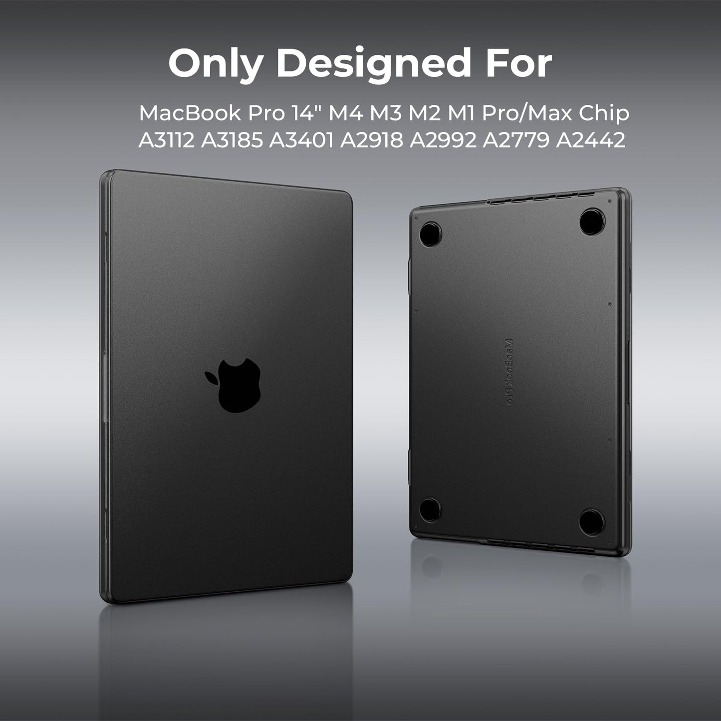 EooCoo Ultra Thin Armor Case for MacBook Pro 14" (2025–2021, M4/M3/M2/M1 Pro/Max) – 100% Space Black Match Matte Hard Shell with Keyboard Cover, Anti-Fingerprint