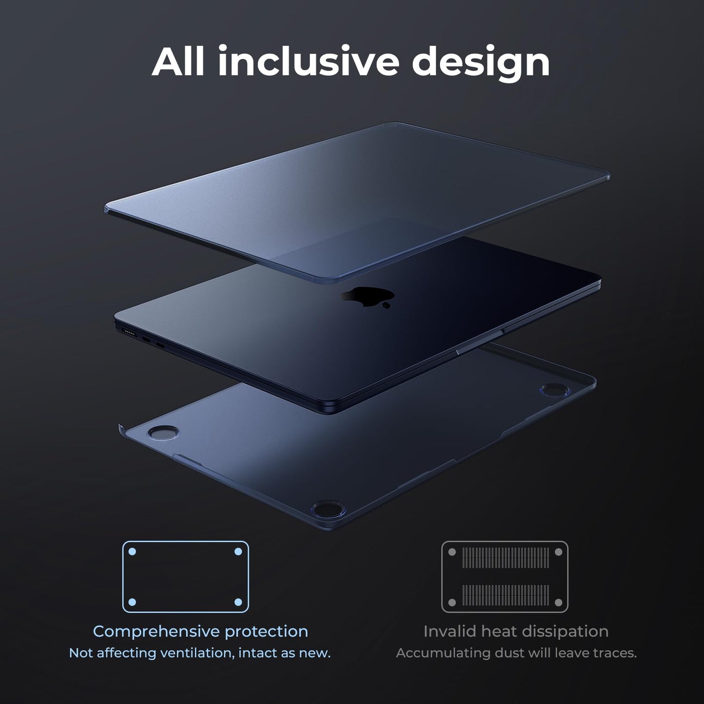 EooCoo Ultra Thin Midnight Clear Case for MacBook Air 15" (M4/M3/M2, 2025–2023) – 100% Transparent Matte Hard Shell with Keyboard Cover, Anti-Scratch, Anti-Fingerprint, Heat Dissipation