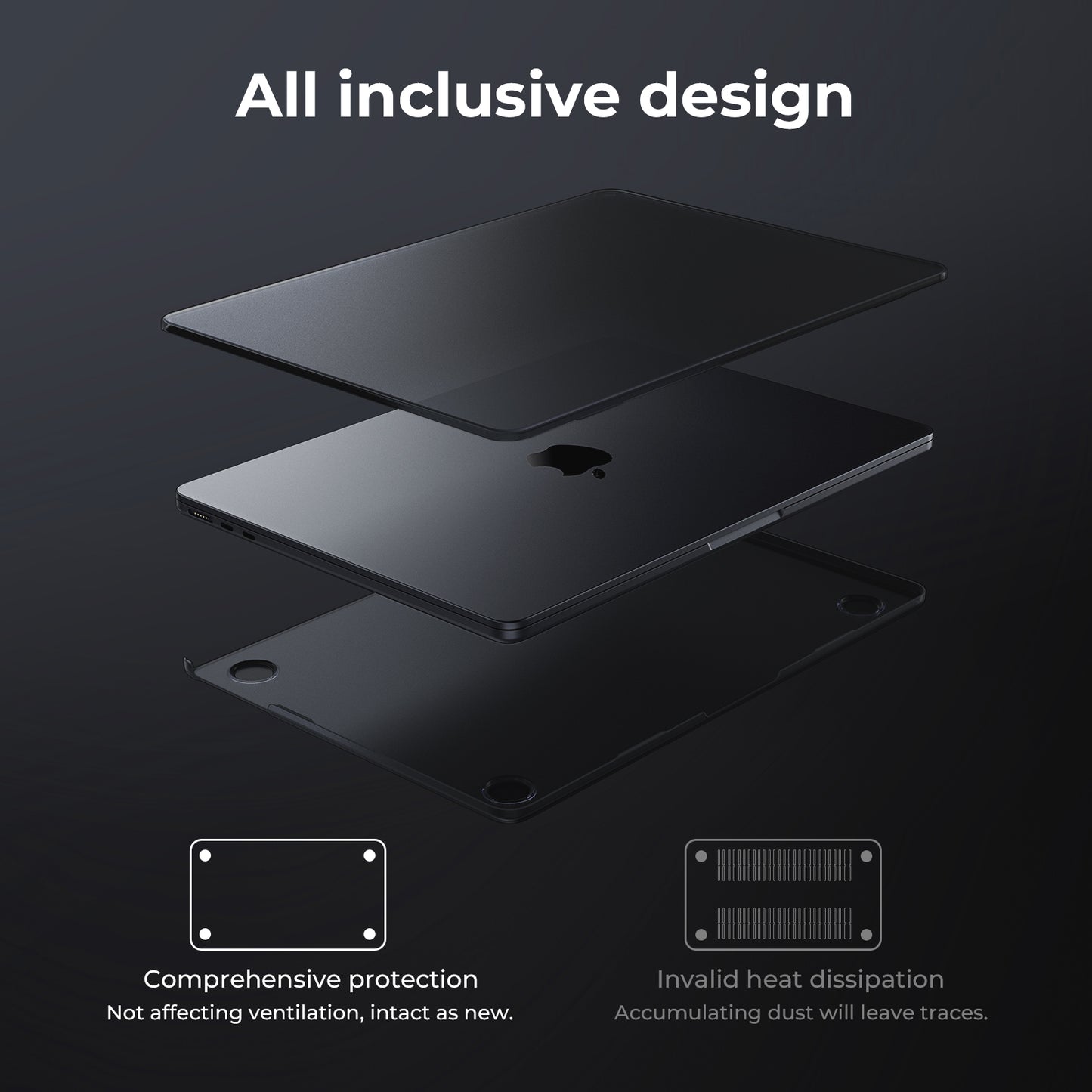 EooCoo Frost Black Matte Hard Shell Case for MacBook Air 13.6" (2022-2025 M2/M3/M4) + Keyboard Cover & Screen Protector – Slim, Anti-Fingerprint & Full Protection