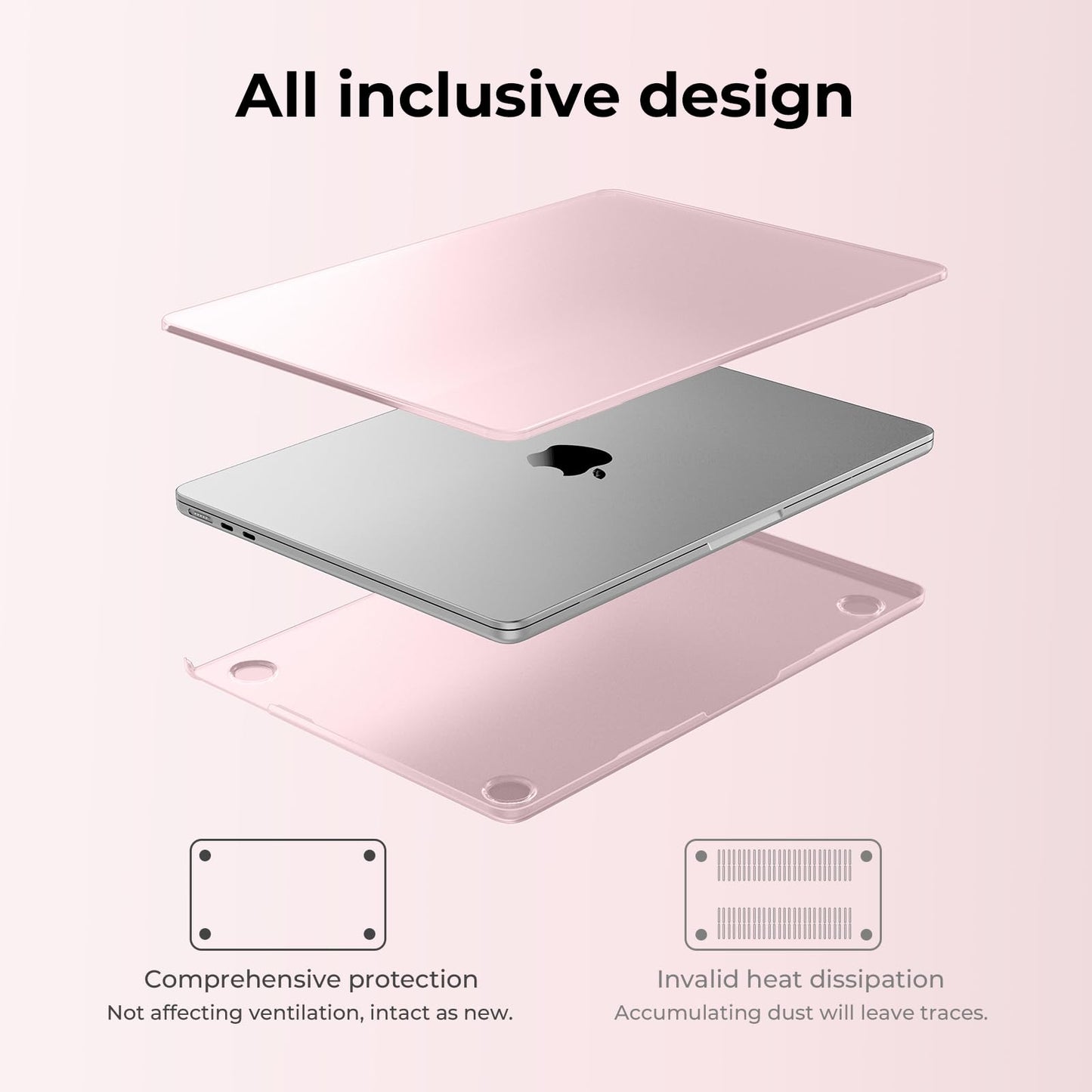 EooCoo Ultra Thin Matte Hard Case for MacBook Air 13.6" (2025–2022, M4/M3/M2, A3240 A3113 A2681) – Slim Protective Shell with Keyboard Cover, Sleek Pink