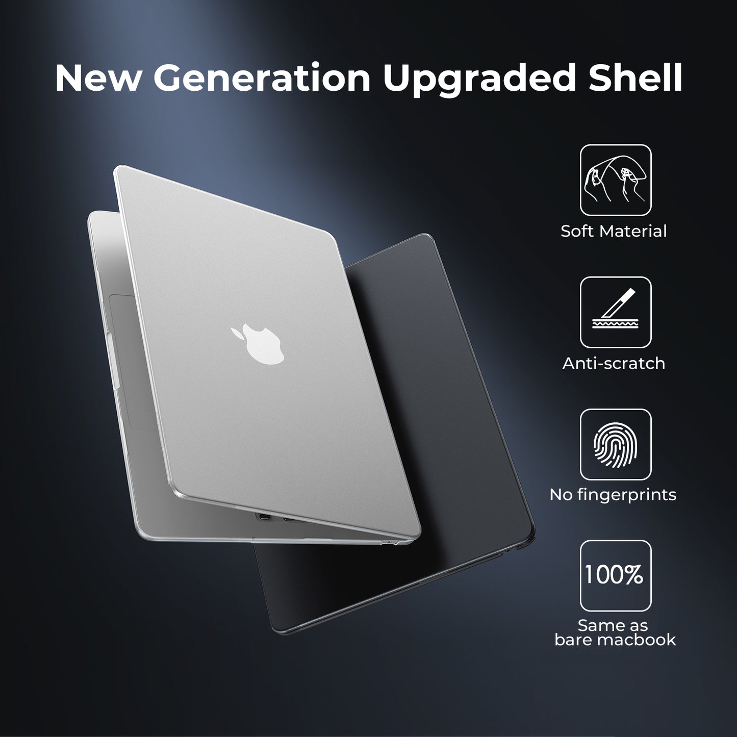 EooCoo Frost Black Matte Hard Shell Case for MacBook Air 13.6" (2022-2025 M2/M3/M4) + Keyboard Cover & Screen Protector – Slim, Anti-Fingerprint & Full Protection