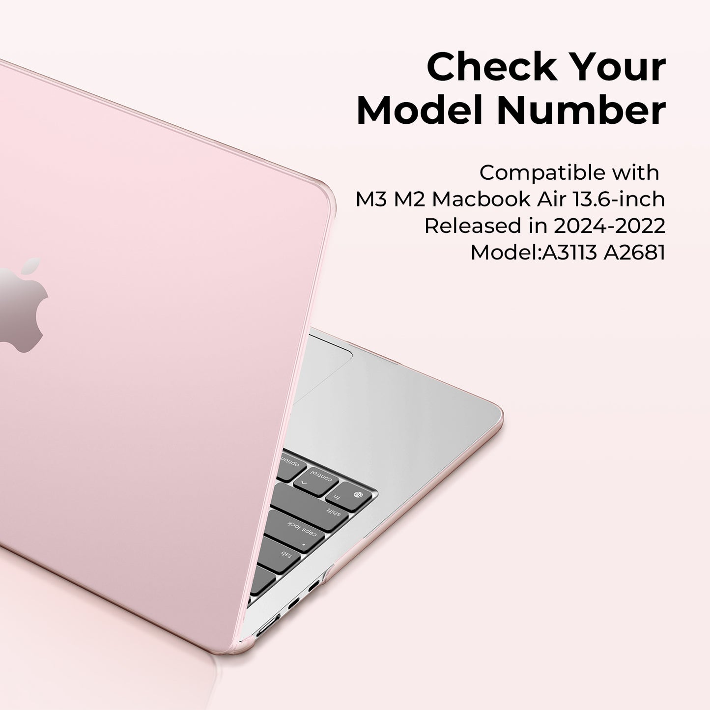 EooCoo Clear Pink Hard Shell Case for MacBook Air 13.6" (2022-2025 M2/M3/M4) + Keyboard Cover & Screen Protector – Crystal Clear & Full Protection